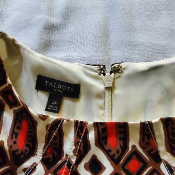 Red, Cream, Brown, Black, design Talbots dress Size 2P - Picture 8 of 9